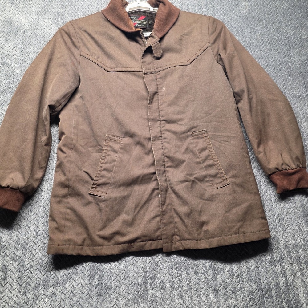 Vintage Sears Work Jacket Men's 40R Brown Canvas Sherpa Lined Rib Knit Collar‎